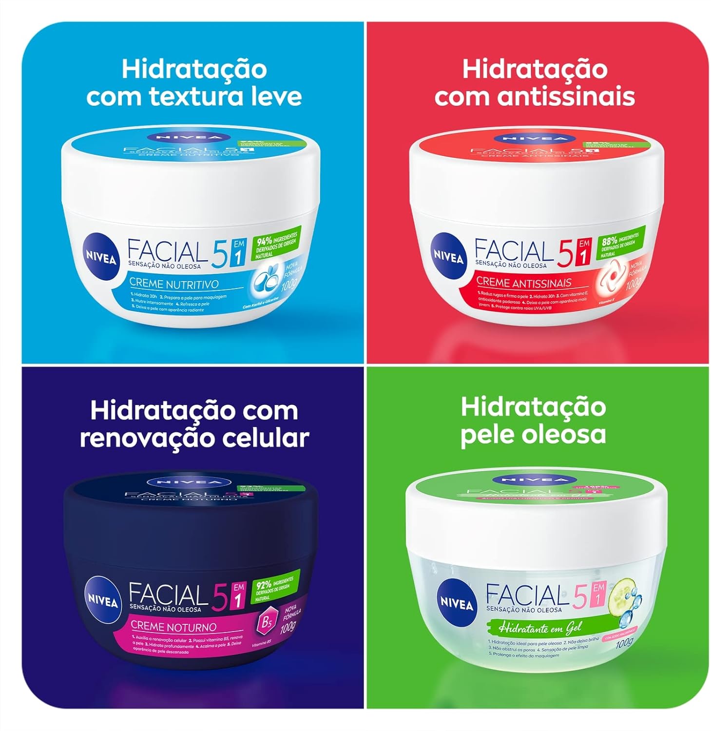 NIVEA Hidratante Facial em Gel 100g - Sua fórmula especial deixa a pele sequinha e bem cuidada por 24h, não obstrui os poros e controla a oleosidade, com ácido hialurônico e pepino - Imagem 7