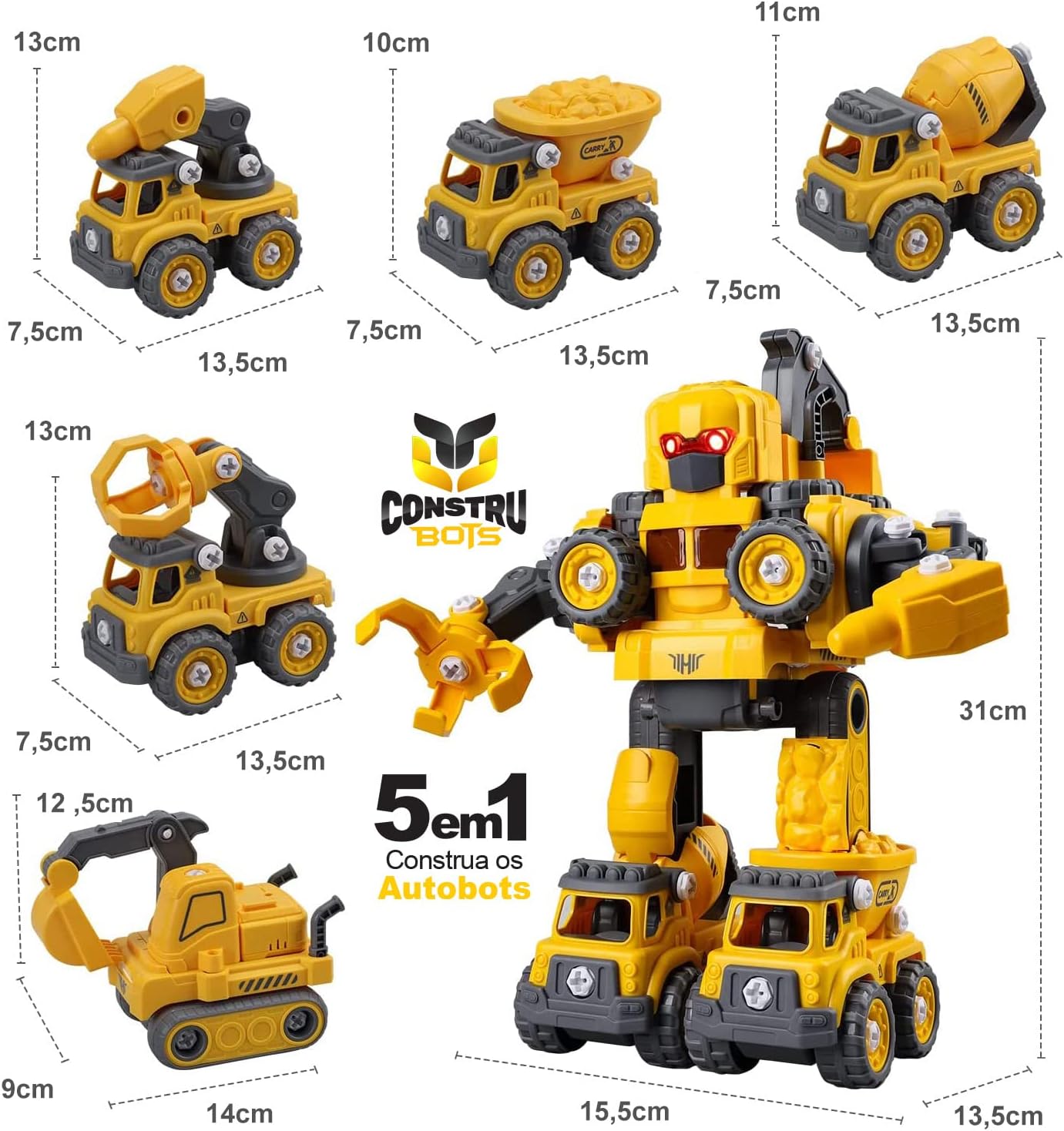 Carrinho Robô 5 Em 1 Monta Desmonta Construbots - Mega Compras