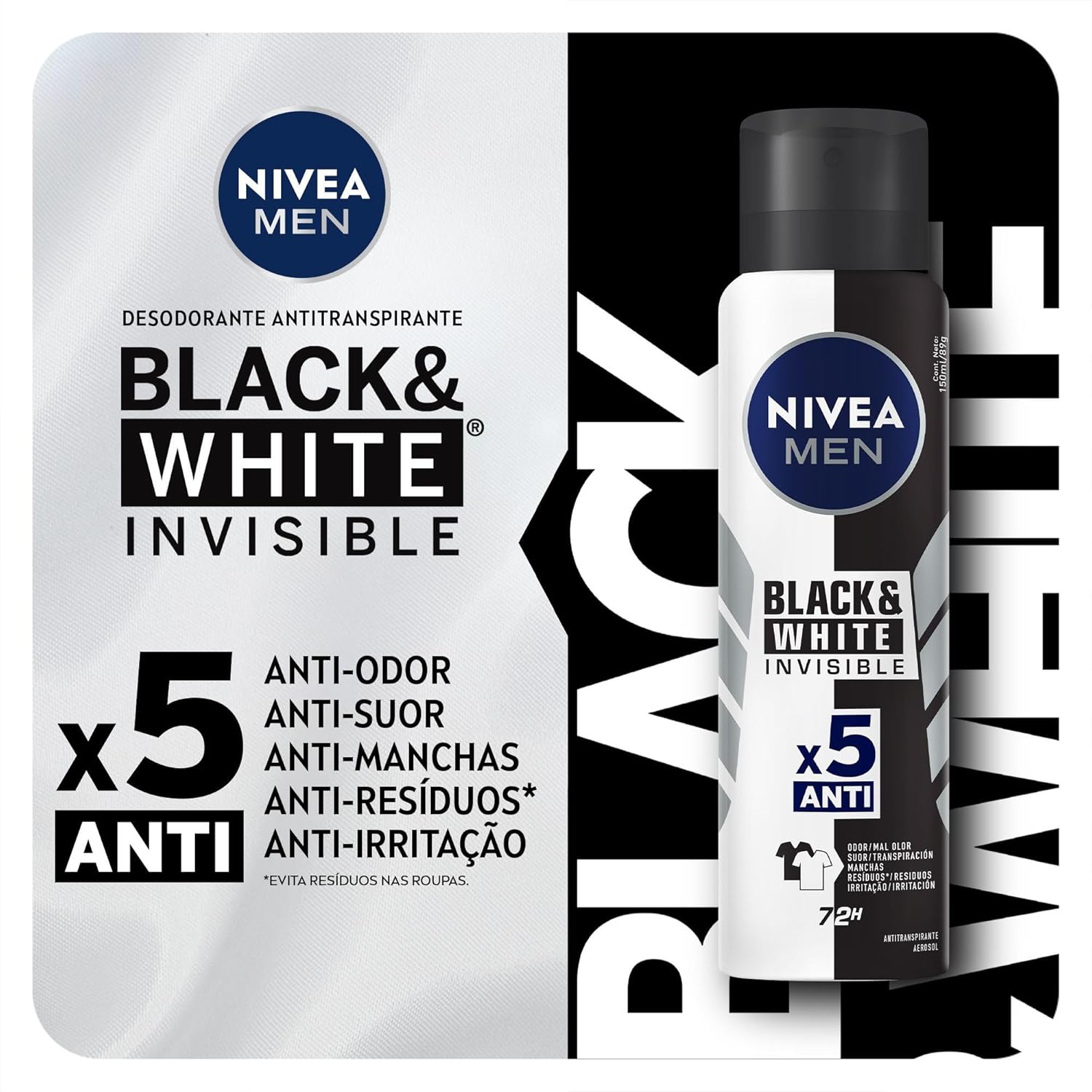 Kit NIVEA Desodorante Aerosol Men Black&White Invisible - 2 unidades - Imagem 2