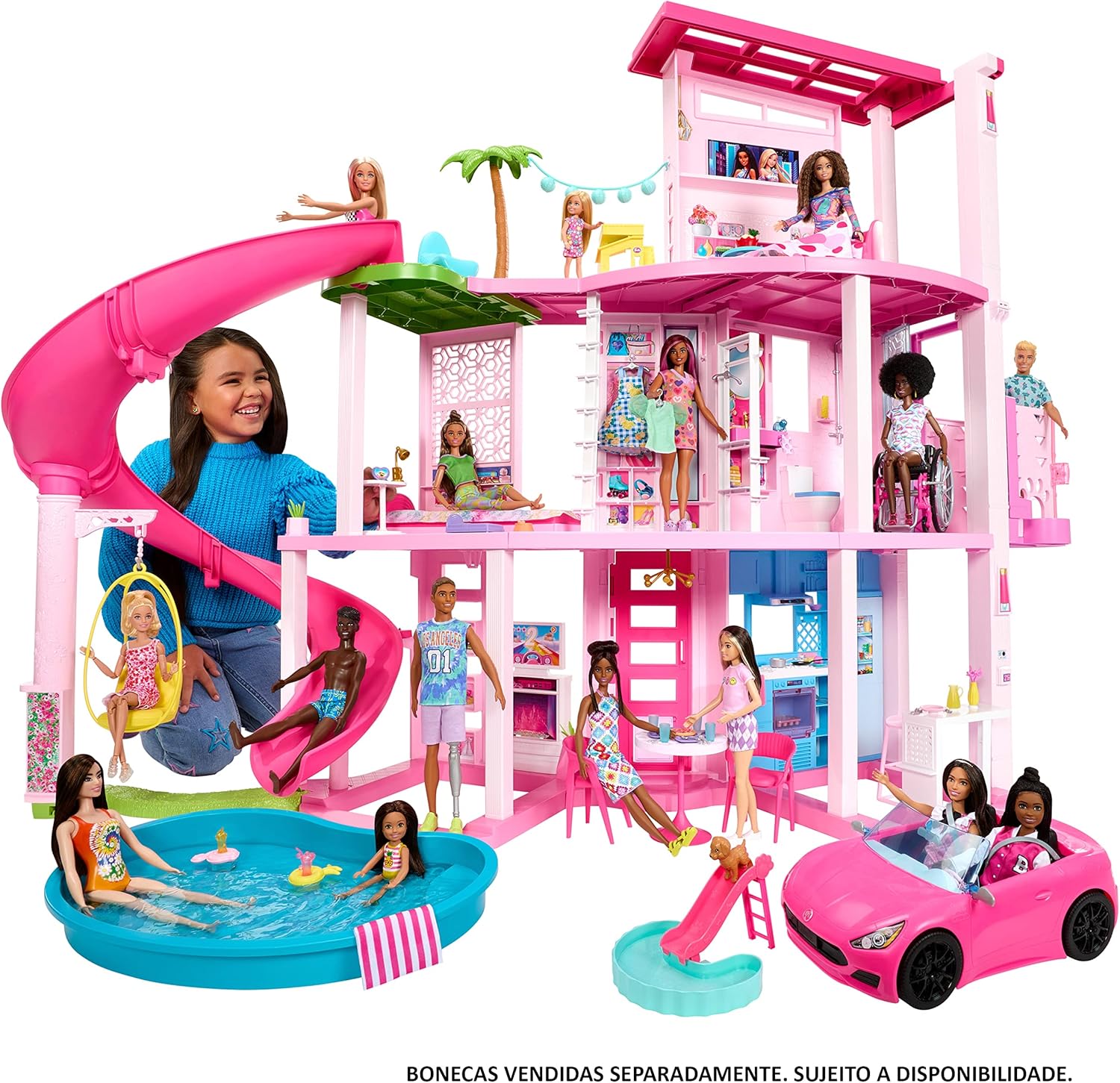 Barbie Casa de Bonecas Dos Sonhos com +75 peças, Três Andares e Escorregador para Boneca, Para Crianças A Partir de 3 anos - Imagem 10