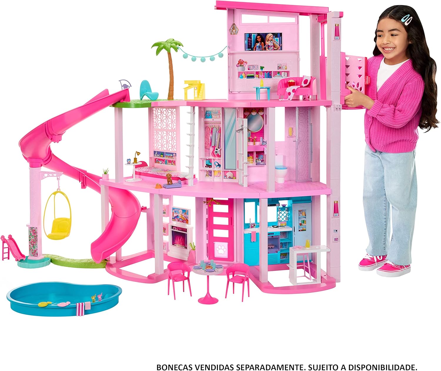 Barbie Casa de Bonecas Dos Sonhos com +75 peças, Três Andares e Escorregador para Boneca, Para Crianças A Partir de 3 anos - Imagem 11