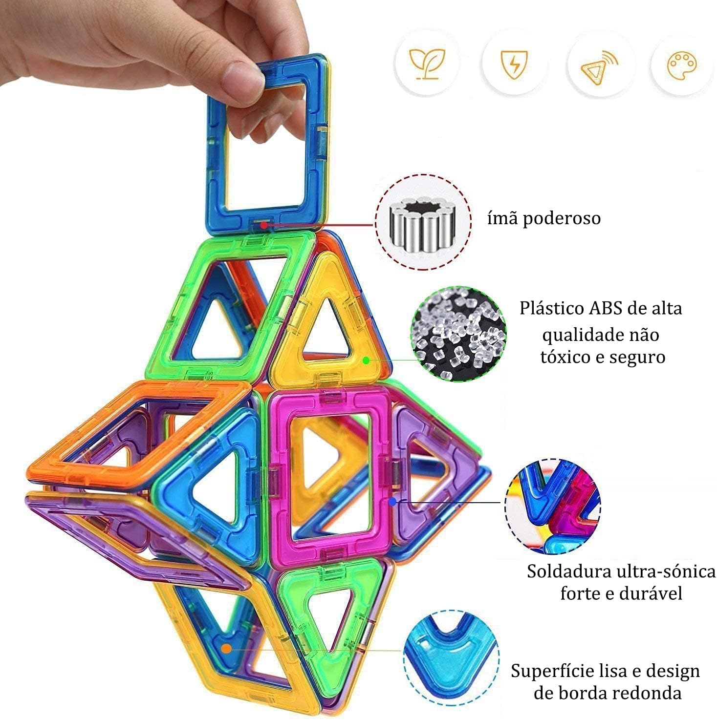 Brastoy Blocos Montar Magnéticos Brinquedo Educativo Infantil (120 Peças) - Imagem 7