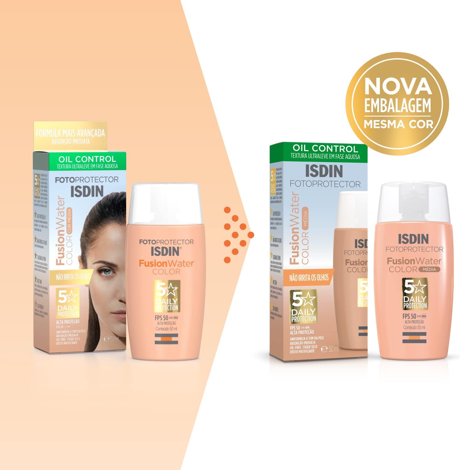 ISDIN Protetor Solar Facial Fusion Water 5 Stars Color FPS 50 - Cor Média - 50ml - Imagem 3