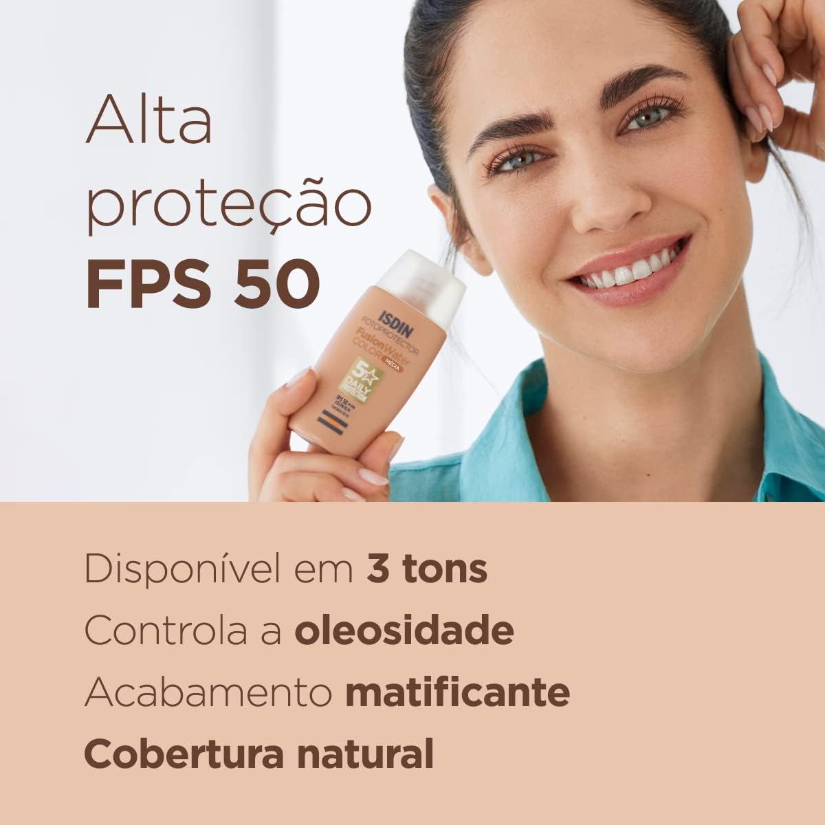 ISDIN Protetor Solar Facial Fusion Water 5 Stars Color FPS 50 - Cor Média - 50ml - Imagem 4