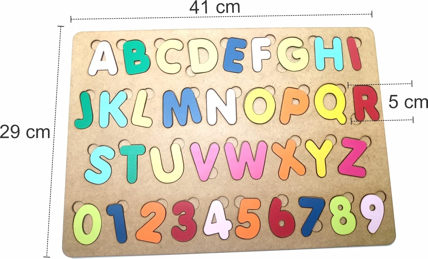 Brinquedo Educativo Pedagógico em Madeira Alfabeto Letras e Números Coloridos Tabuleiro de 41cmx29cm - Mega Impress - Imagem 4