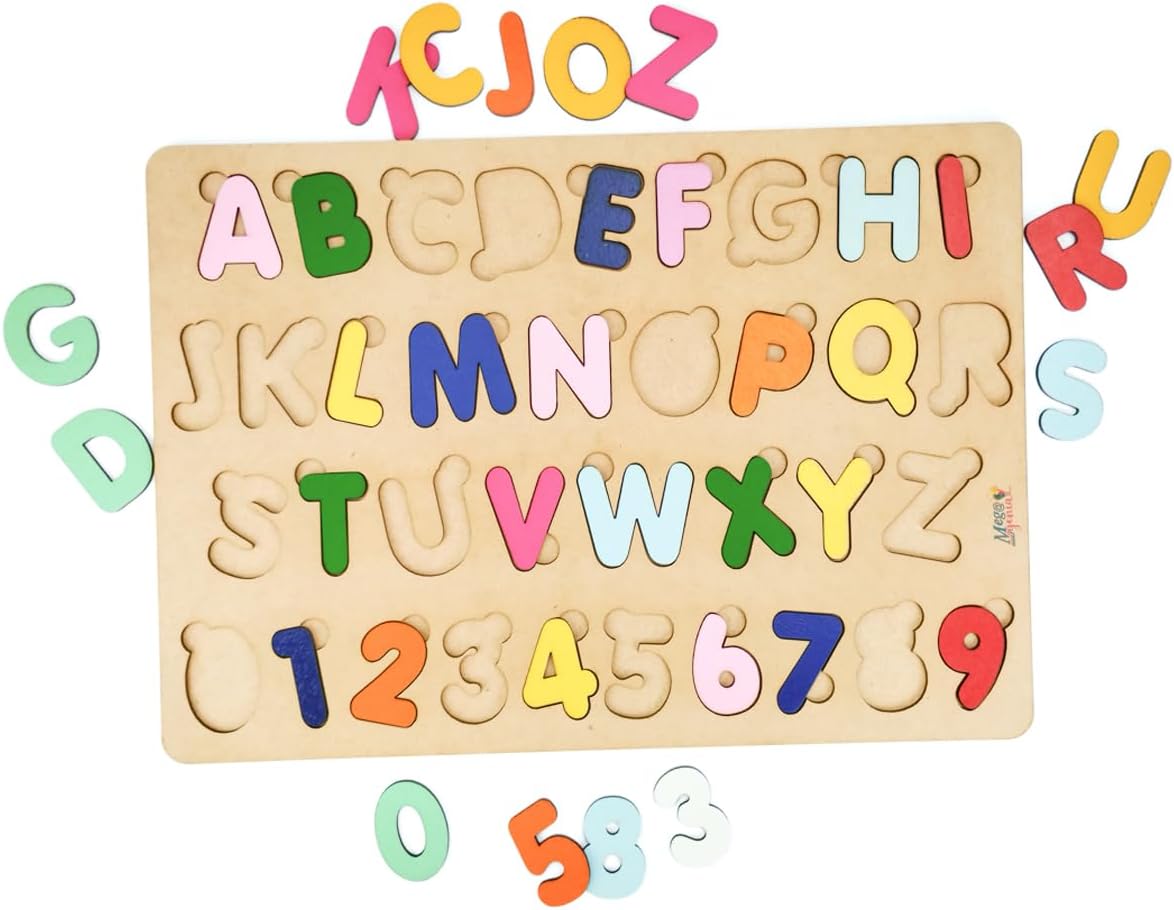 Brinquedo Educativo Pedagógico em Madeira Alfabeto Letras e Números Coloridos Tabuleiro de 41cmx29cm - Mega Impress - Imagem 5