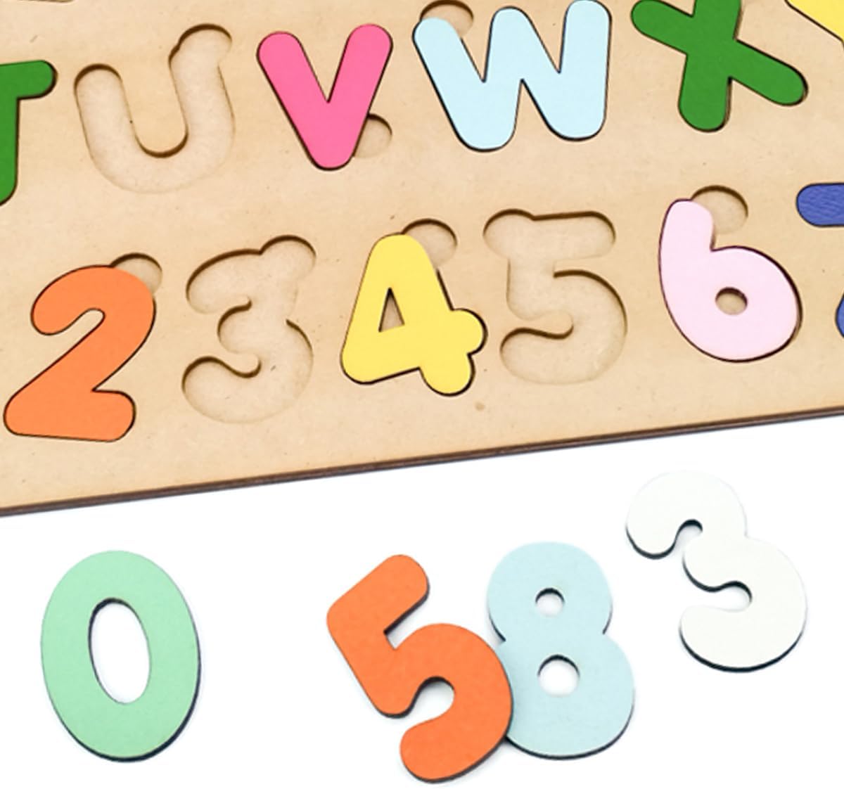 Brinquedo Educativo Pedagógico em Madeira Alfabeto Letras e Números Coloridos Tabuleiro de 41cmx29cm - Mega Impress - Imagem 8