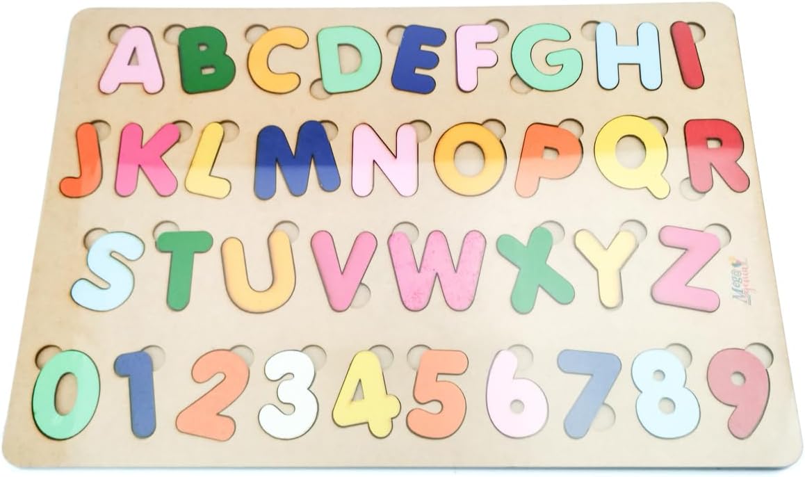 Brinquedo Educativo Pedagógico em Madeira Alfabeto Letras e Números Coloridos Tabuleiro de 41cmx29cm - Mega Impress - Imagem 9