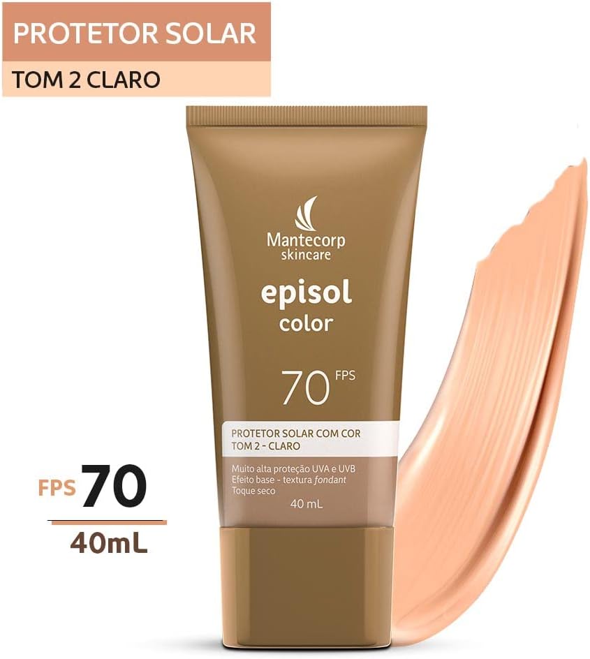 MANTECORP - Protetor Solar Facial Episol Color FPS 70 - Efeito Base, Alta Proteção UVA e UVB, Toque Seco, Rápida Absorção - Tom 2 Claro - 40ml - Imagem 3
