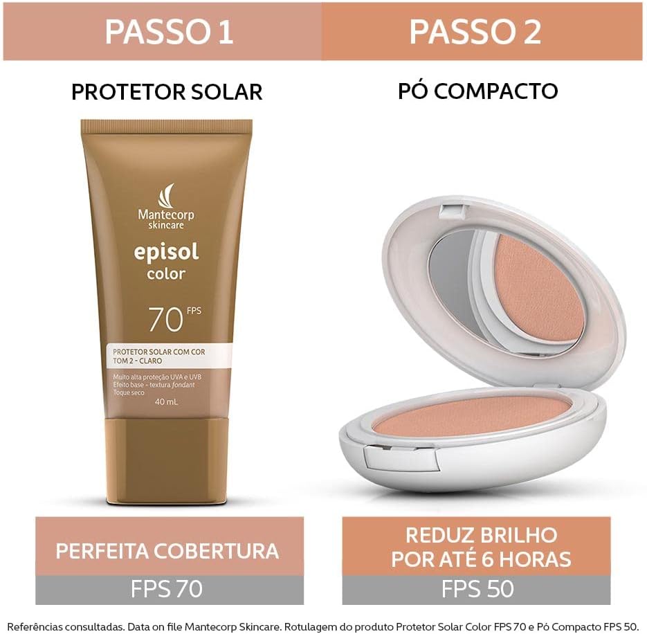 MANTECORP - Protetor Solar Facial Episol Color FPS 70 - Efeito Base, Alta Proteção UVA e UVB, Toque Seco, Rápida Absorção - Tom 2 Claro - 40ml - Imagem 7