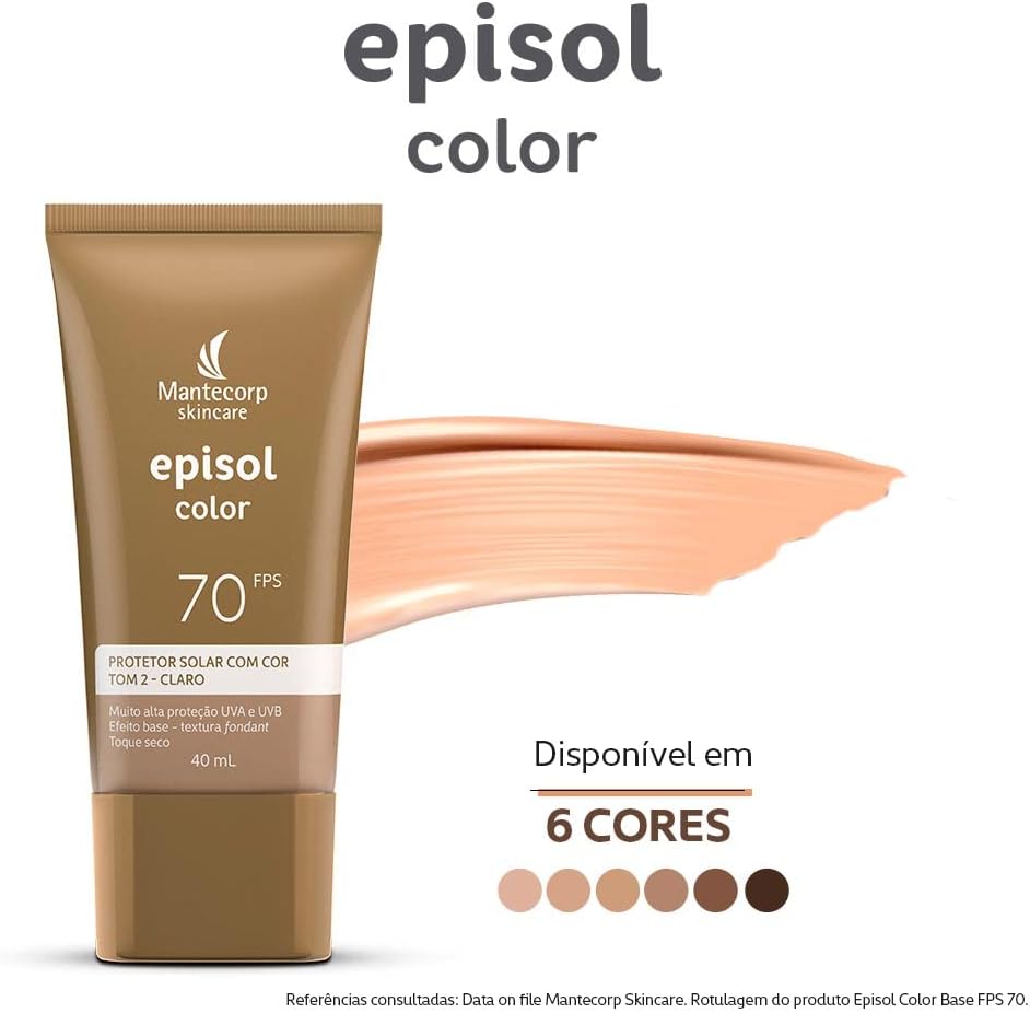 MANTECORP - Protetor Solar Facial Episol Color FPS 70 - Efeito Base, Alta Proteção UVA e UVB, Toque Seco, Rápida Absorção - Tom 2 Claro - 40ml - Imagem 8