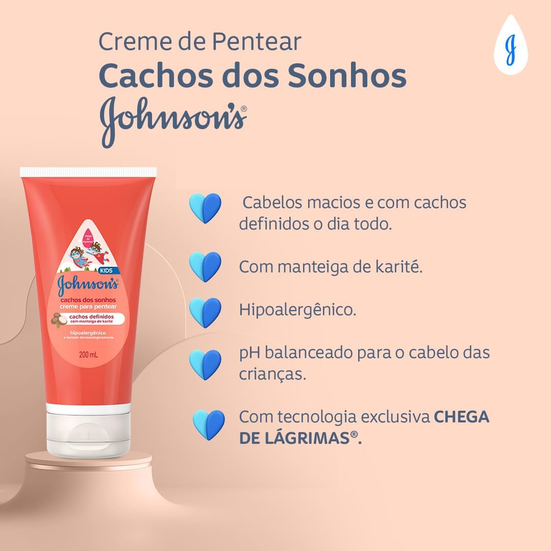 Johnson's Baby Creme Para Pentear Infantil Para Cabelos Cacheados Cachos Dos Sonhos,200ml - Imagem 4