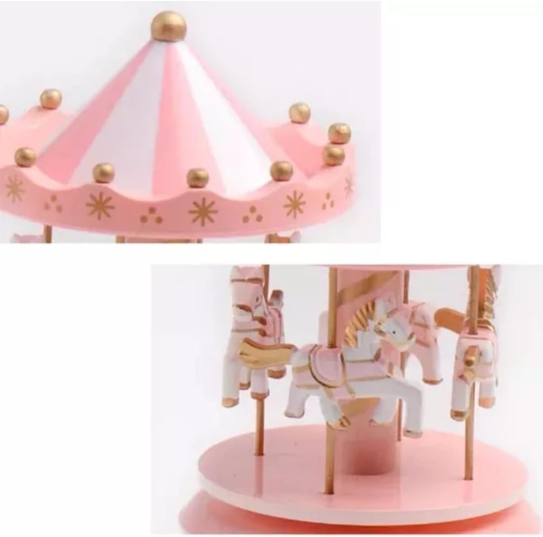 Carrossel Cavalinho Musical Caixinha De Música Quarto Bebê (Rosa, Médio) - Imagem 2