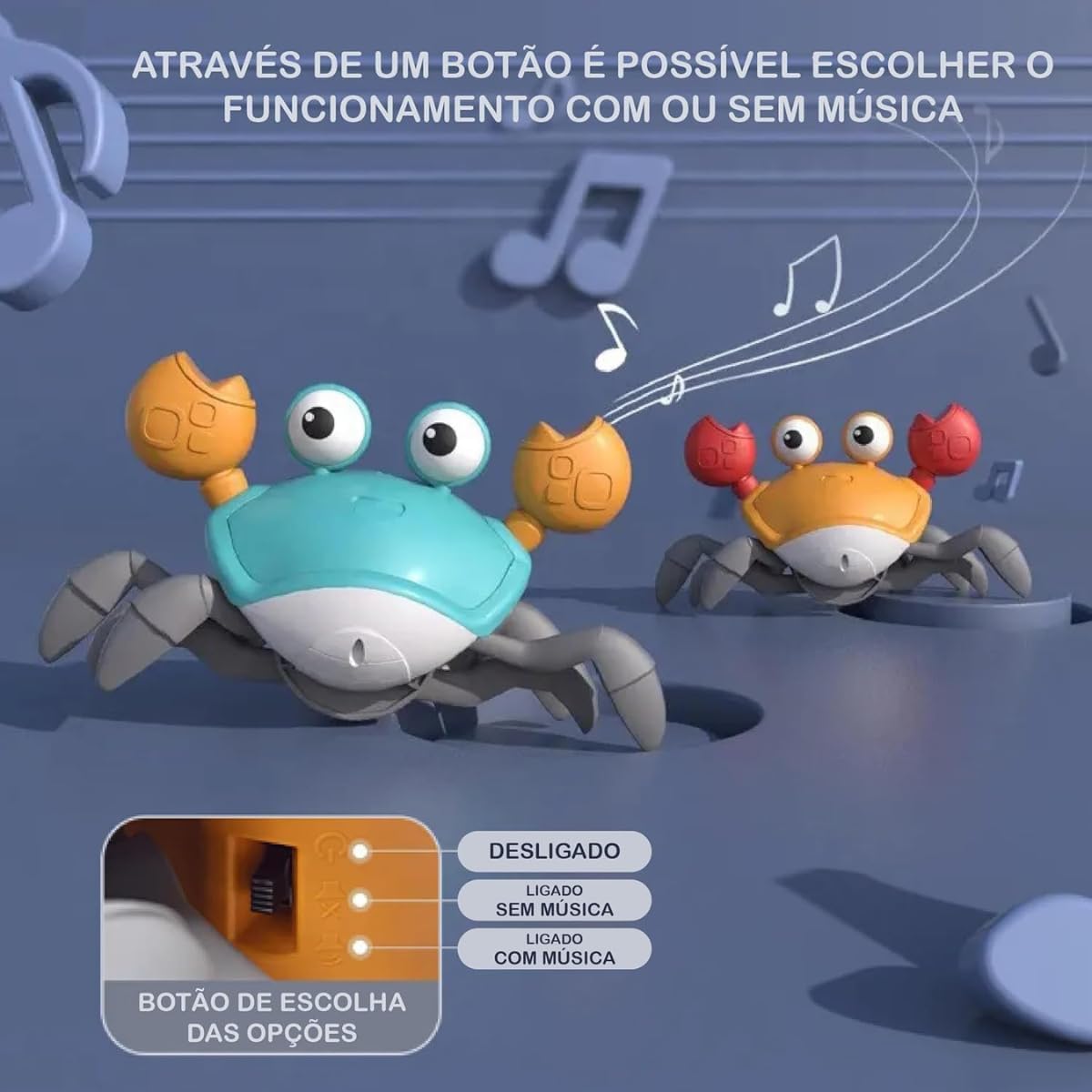 Caranguejo Fujão Recarregável - Brinquedo com Música, Luzes e Sensores que Anda e Desvia de Obstáculos - Estimula o Desenvolvimento do seu Bebê - Linha Premium - Imagem 7