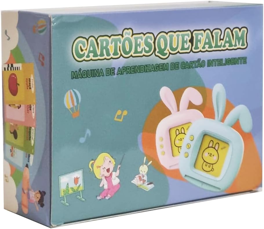 Brinquedo Card Infantil Cartão Fala Inglês Português Coelho Apraxia Autismo - Rosa - Imagem 3