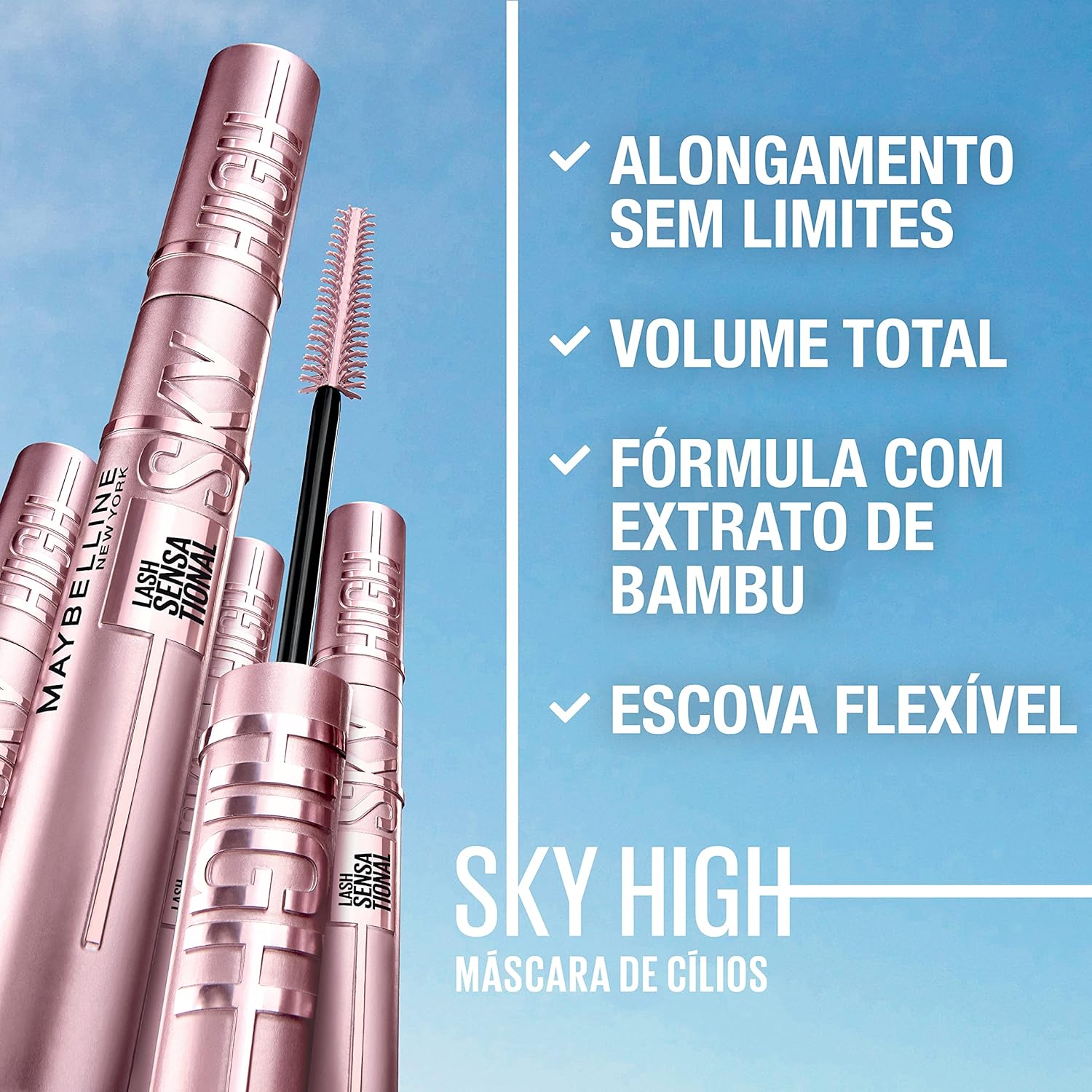 Maybelline Ny Máscara de Cílios Lash Sensational Sky High À Prova D'Água, Preto 7,2ml - Imagem 3