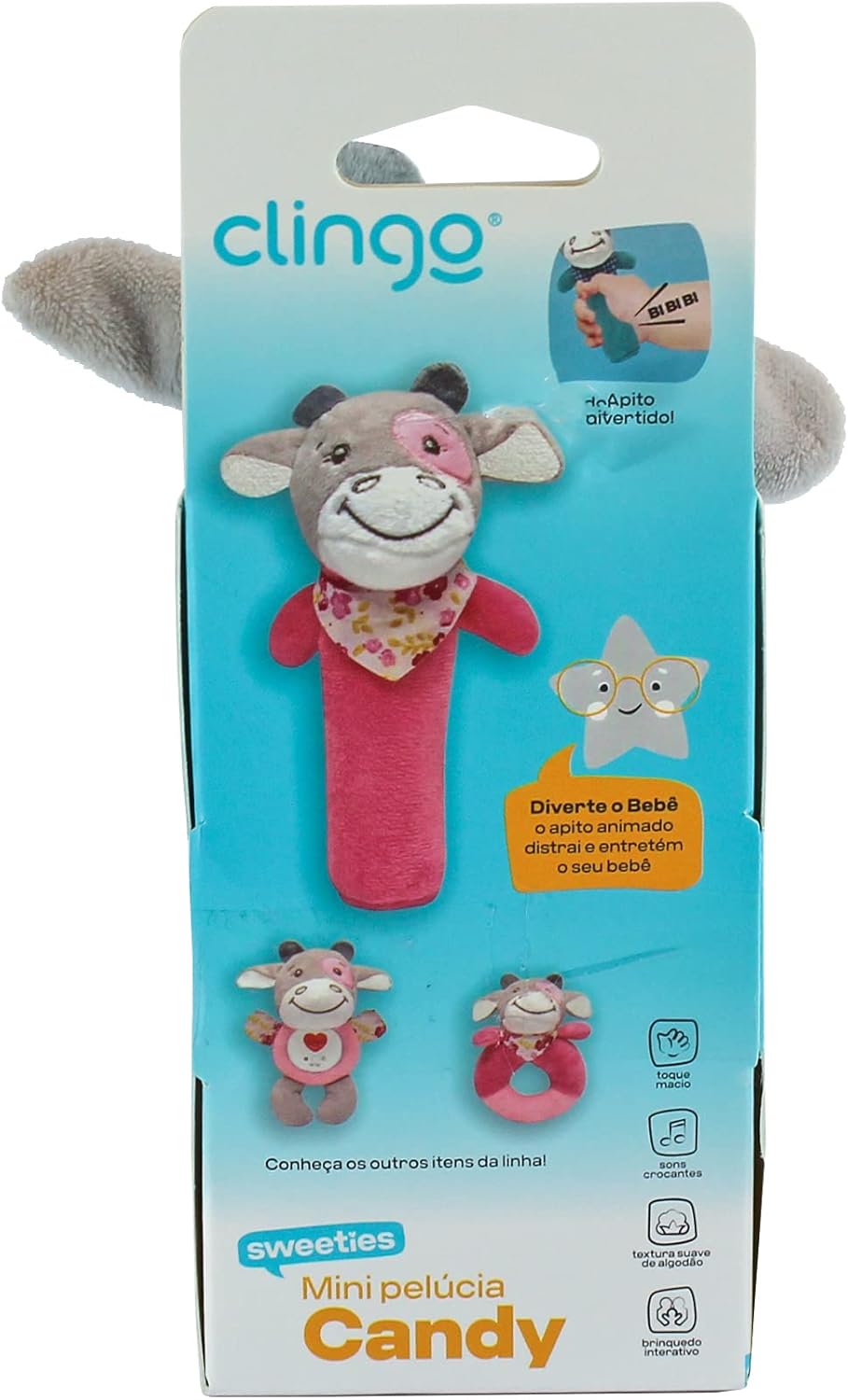 Clingo Pelucia Chocalho Vaquinha Rosa - Imagem 4