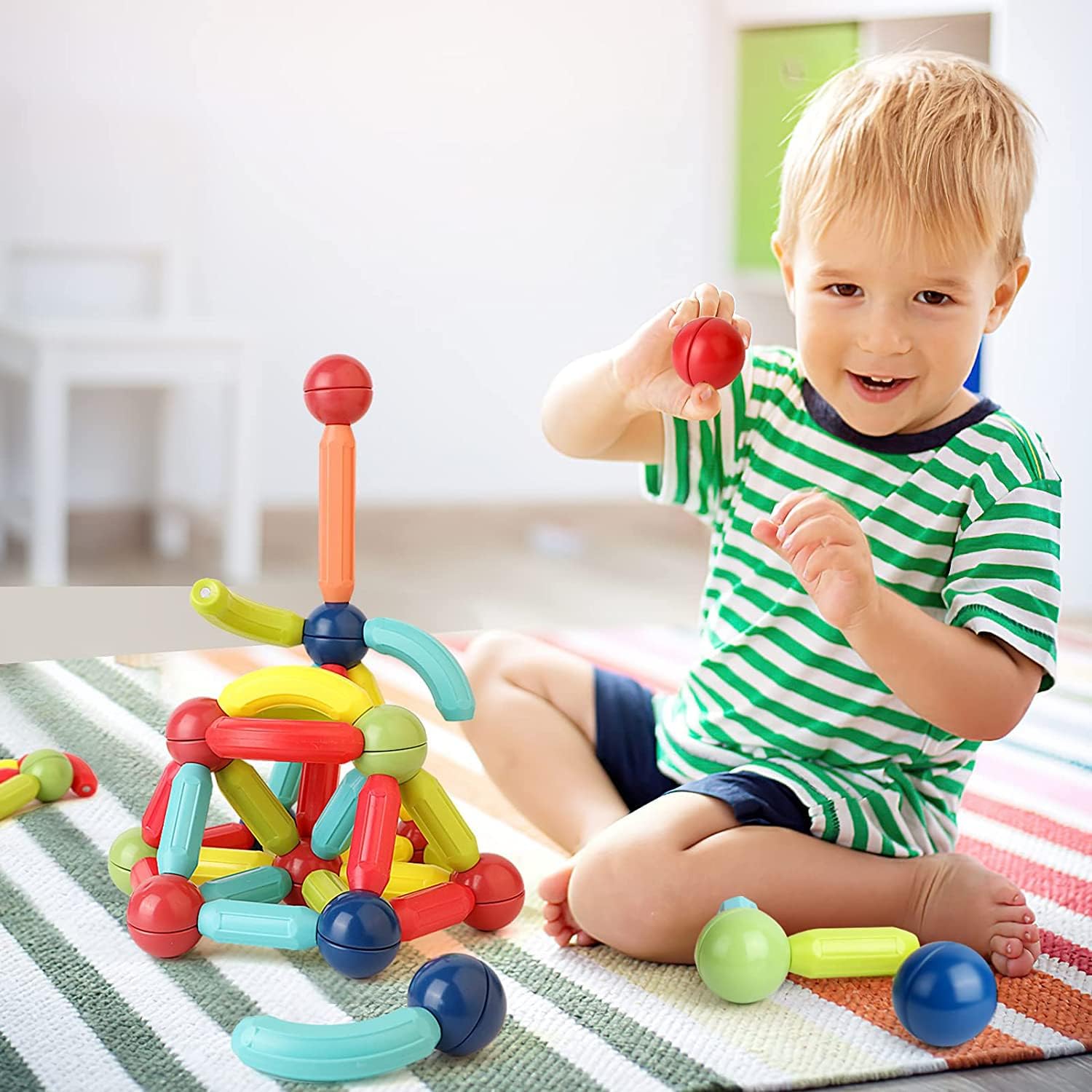 Blocos de Montar Magnéticos Construção Bolas E Bastões Brinquedo Educativo Infantil (68 Peças) - Imagem 3
