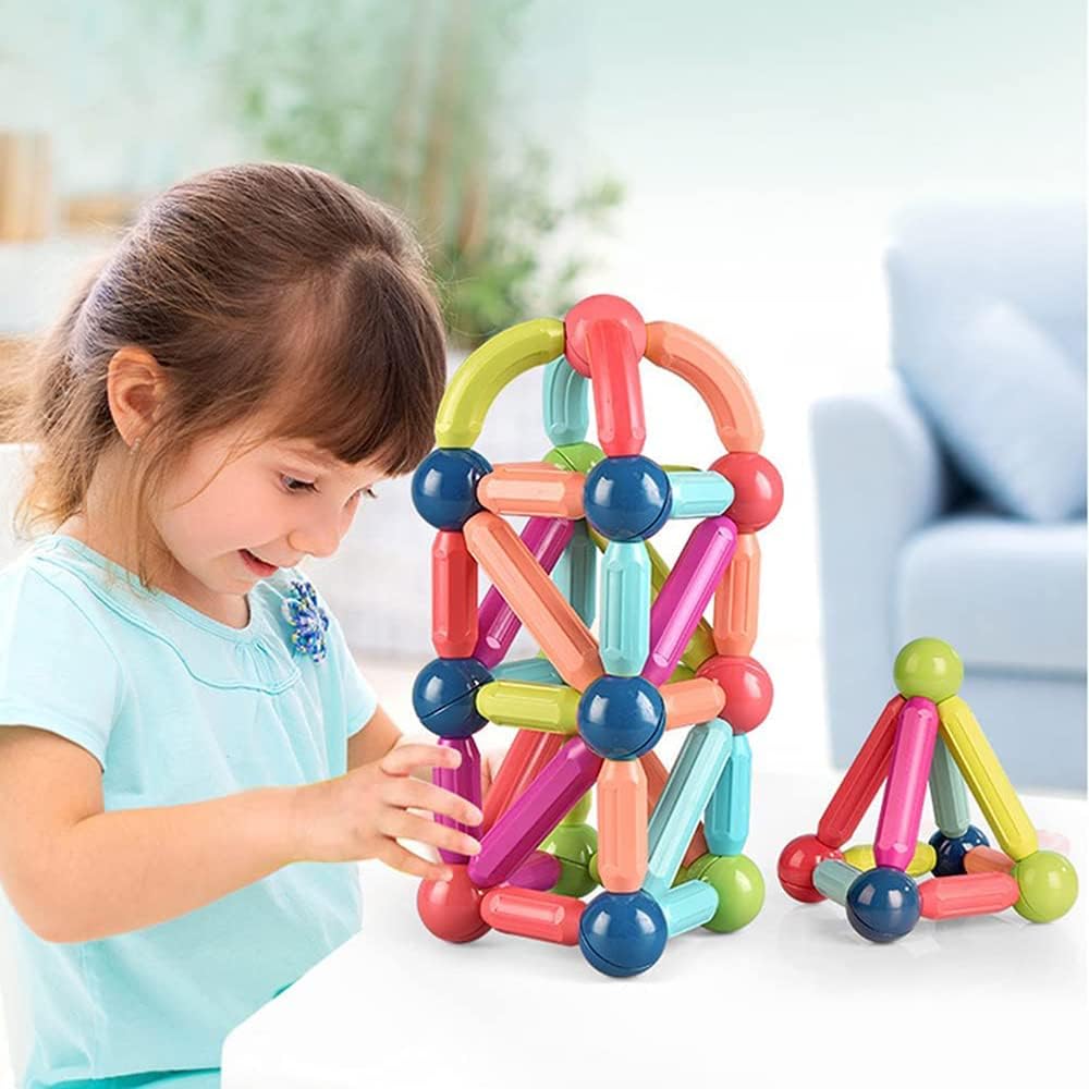 Blocos de Montar Magnéticos Construção Bolas E Bastões Brinquedo Educativo Infantil (68 Peças) - Imagem 4