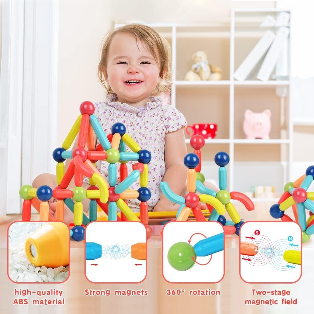 Blocos de Montar Magnéticos Construção Bolas E Bastões Brinquedo Educativo Infantil (68 Peças) - Imagem 5