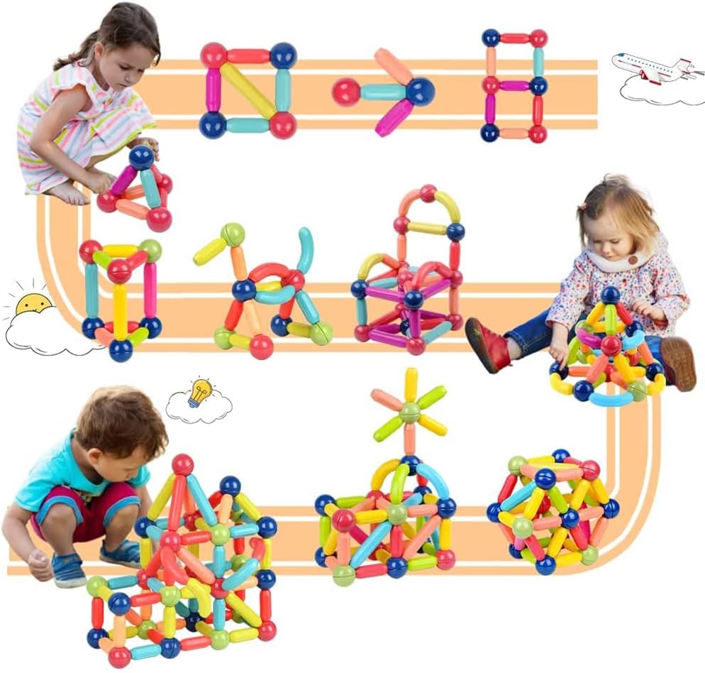 Blocos de Montar Magnéticos Construção Bolas E Bastões Brinquedo Educativo Infantil (68 Peças) - Imagem 6