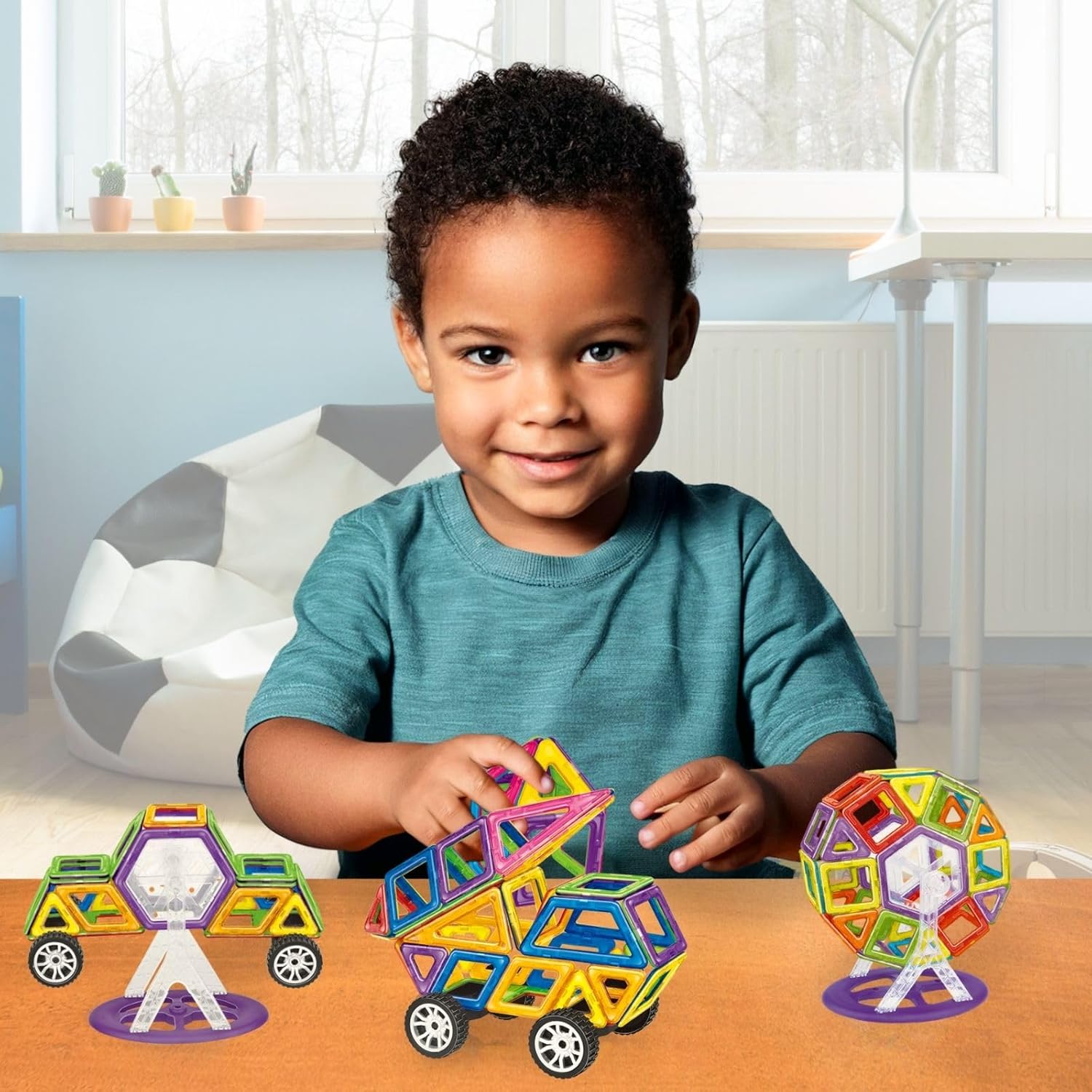 Blocos Magnéticos de Montar Infantil Brinquedo Educativo de Construção 120 Peças - Imagem 8
