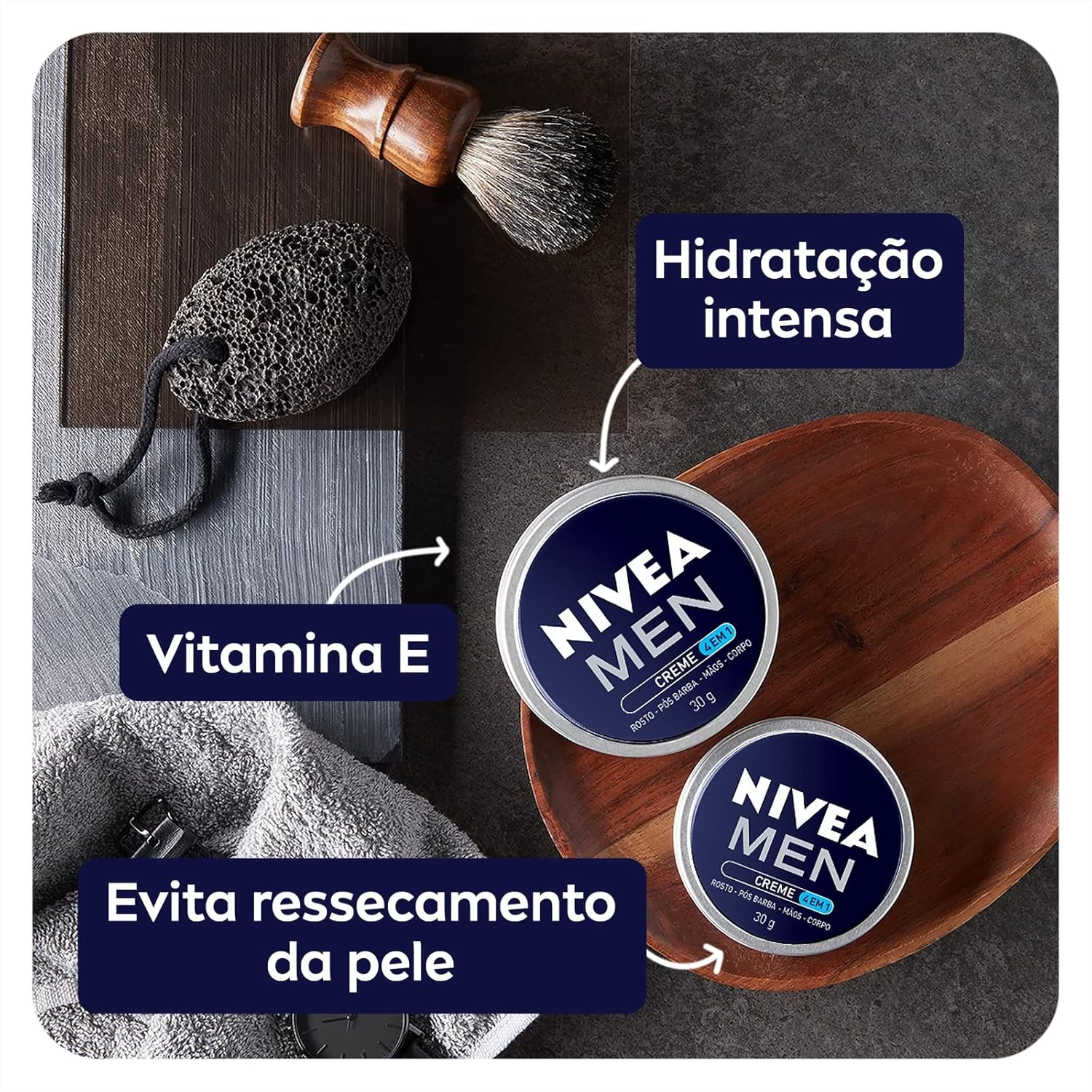 NIVEA MEN Creme 4 em 1 30g - Hidratação intensa, evita ressecamento, com vitamina E, textura creme, rápida absorção - Imagem 3