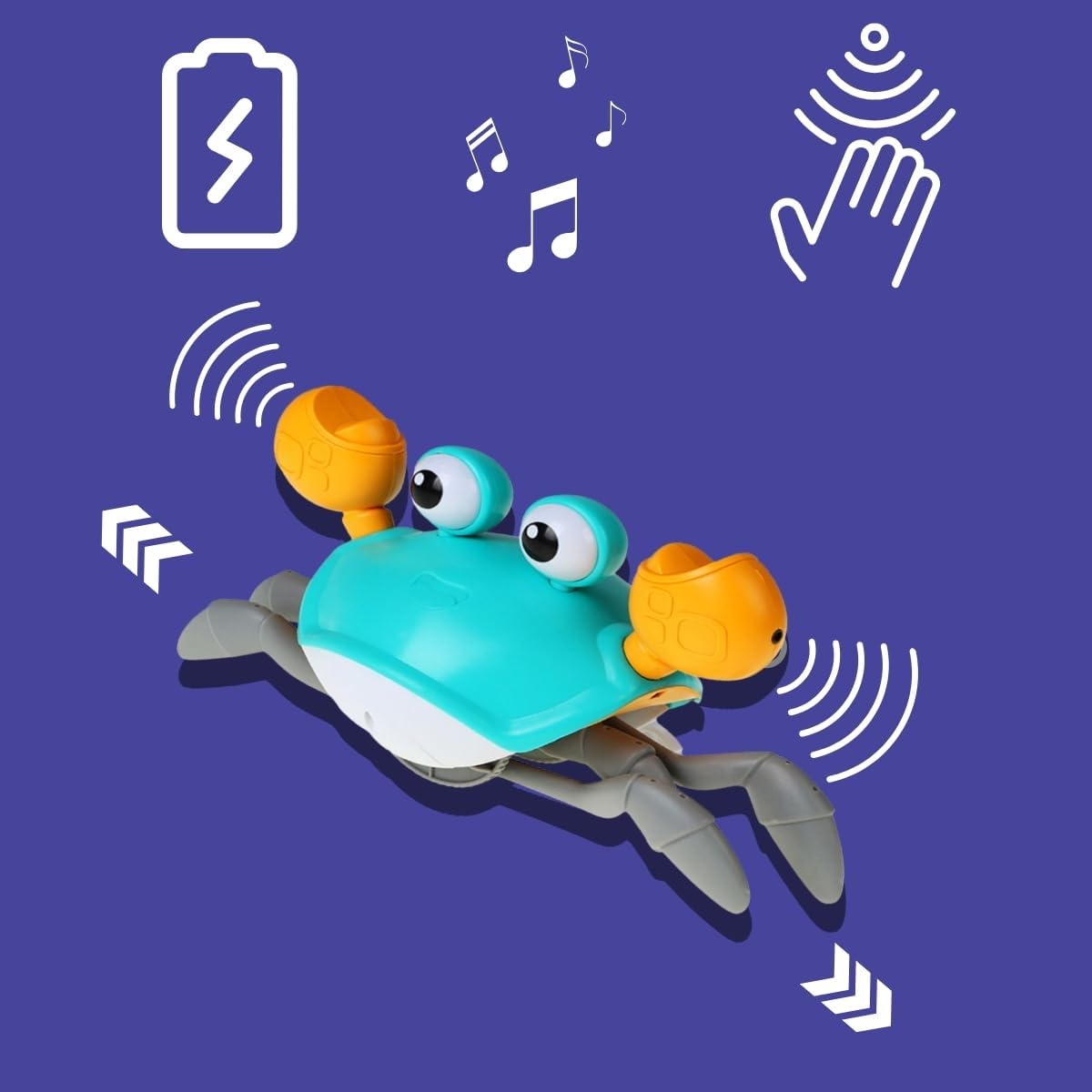 Caranguejo Fujão Brinquedo com Sensor e Interativo para Desenvolvimento Infantil Música Bebê Luzes Som Pilha (Verde) - Imagem 3