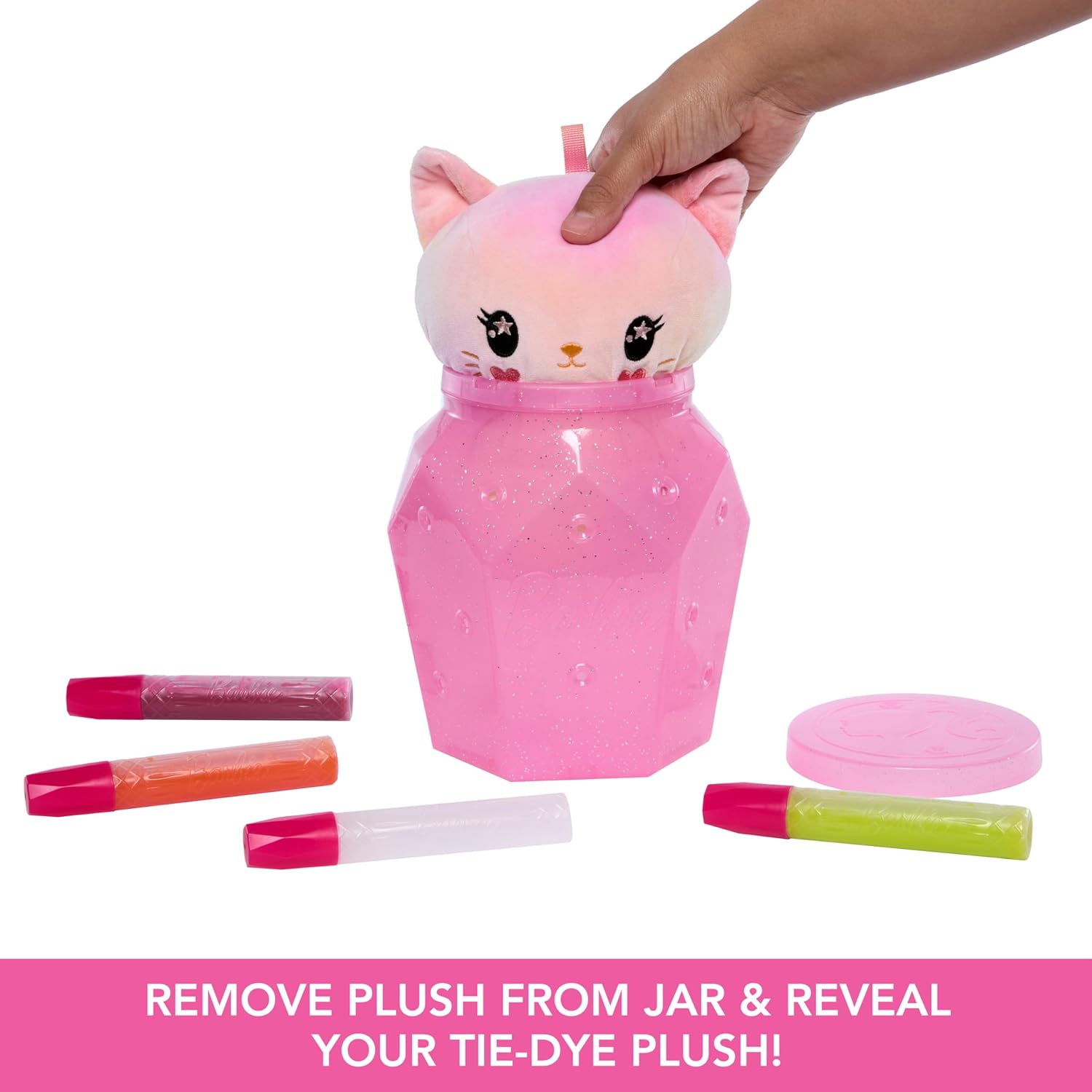 Barbie, Pelúcia Tie Dye Surpresa de 17 cm de Altura com Kit para Tingimento DIY, Tecido Lavável, Para crianças a partir de 3 anos (Estilos Podem Variar) - Imagem 4