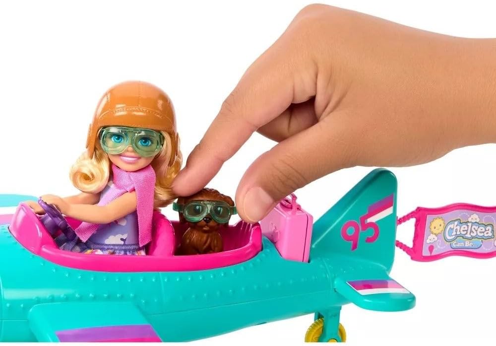 Barbie, Conjunto de Brinquedo, Chelsea Piloto de Avião com Aeronave de 2 Lugares e 7 Acessórios, Incluindo Cachorrinho e Adesivos - Imagem 3