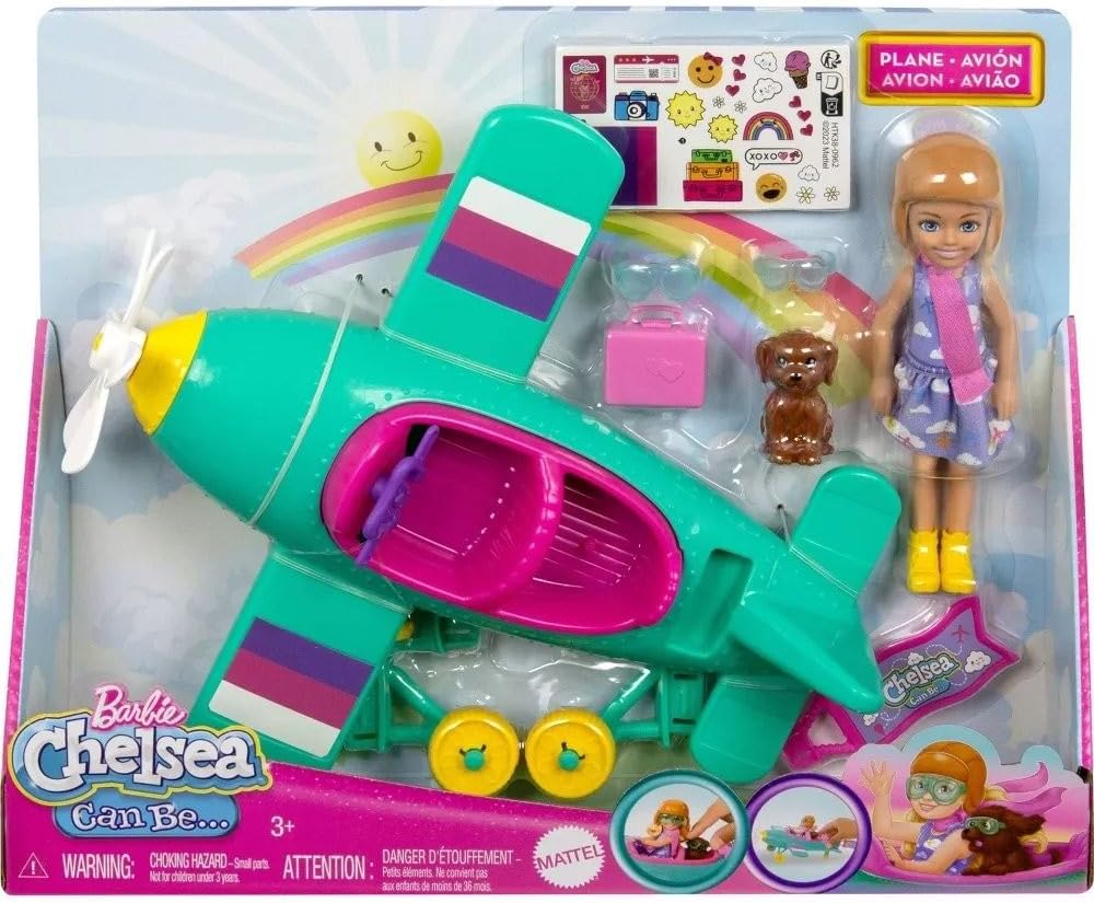 Barbie, Conjunto de Brinquedo, Chelsea Piloto de Avião com Aeronave de 2 Lugares e 7 Acessórios, Incluindo Cachorrinho e Adesivos - Imagem 6