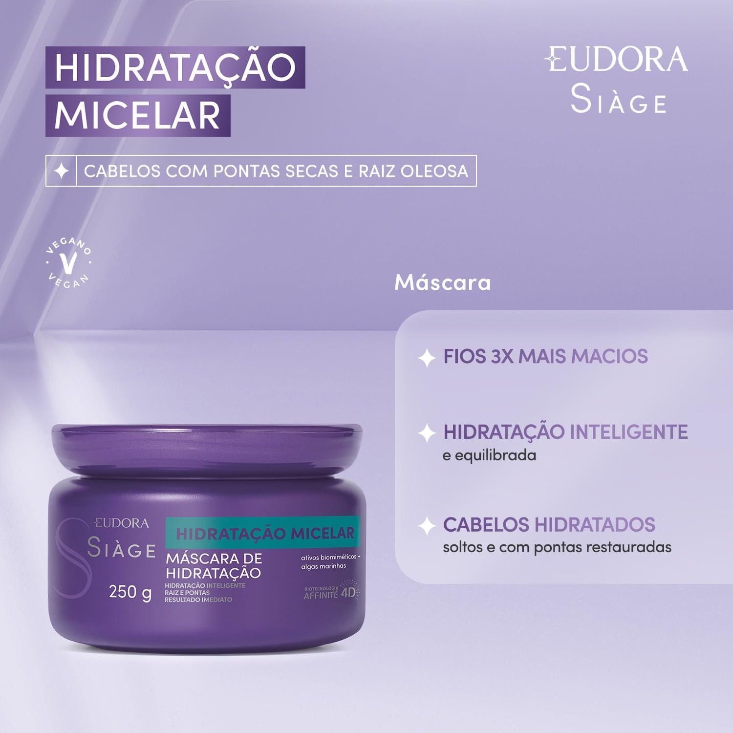 Eudora Siàge Hidratação Micelar Máscara Capilar 250g - Imagem 4
