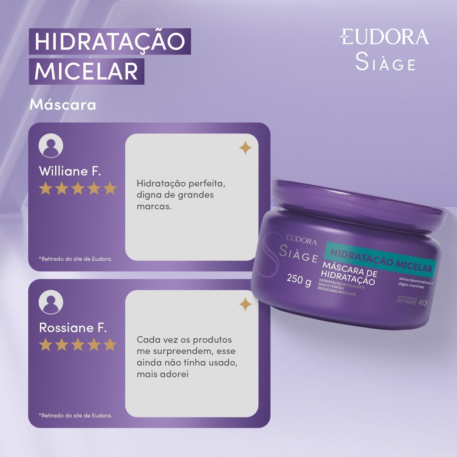 Eudora Siàge Hidratação Micelar Máscara Capilar 250g - Imagem 5