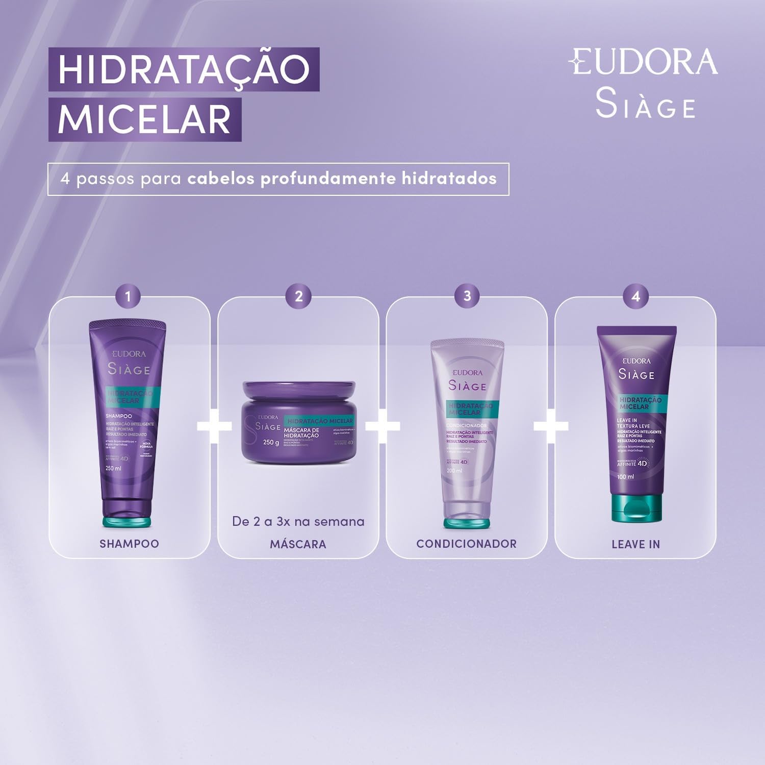 Eudora Siàge Hidratação Micelar Máscara Capilar 250g - Imagem 7