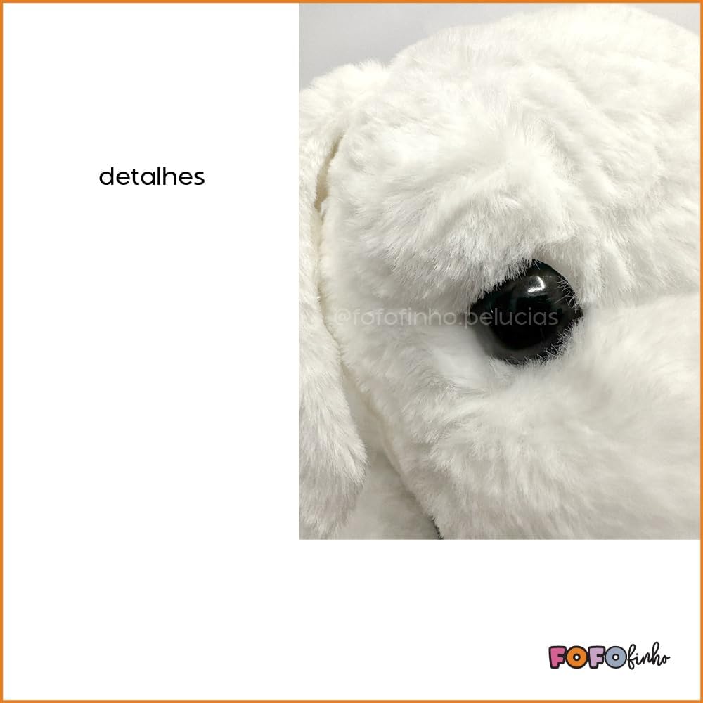 Cachorro de Pelúcia Branco Deitado Grande - Imagem 4