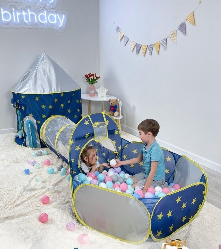 Barraca Infantil 3 Em 1 Estrela Azul Linda Toca Túnel Cesta Basquete Barraca Infantil Para Meninos E Meninas, Presente Para Meninos E Meninas, Brinquedoteca Para Casa Ao Ar Livre - Imagem 3