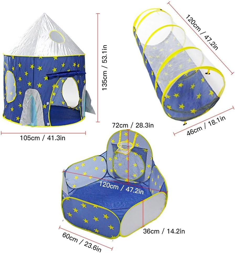 Barraca Infantil 3 Em 1 Estrela Azul Linda Toca Túnel Cesta Basquete Barraca Infantil Para Meninos E Meninas, Presente Para Meninos E Meninas, Brinquedoteca Para Casa Ao Ar Livre - Imagem 5