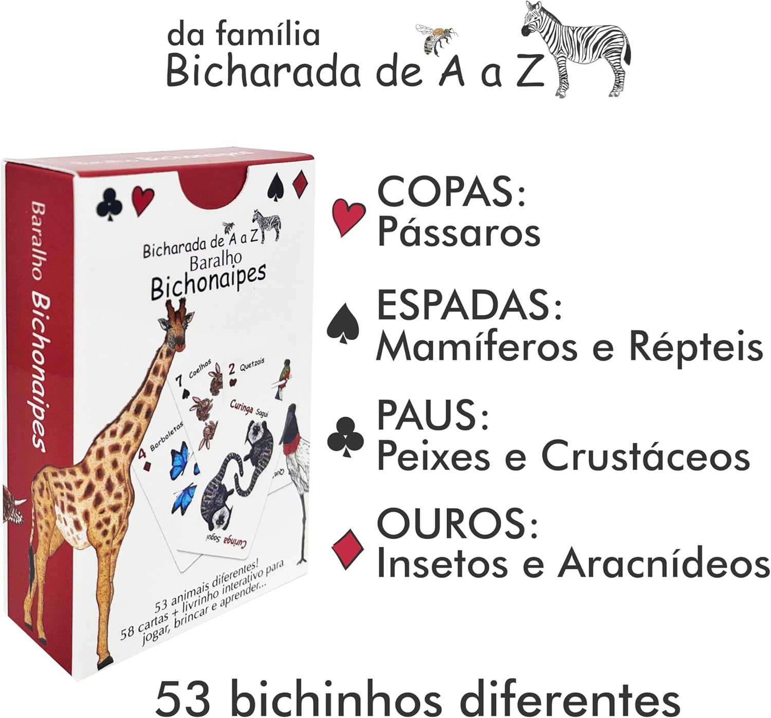Baralho Infantil Didático com Animais da Bicharada de A a Z | Bichonaipes | Para jogar, contar e conhecer Animais | Animais separados por naipe | Para todos os jogos de cartas - Imagem 8