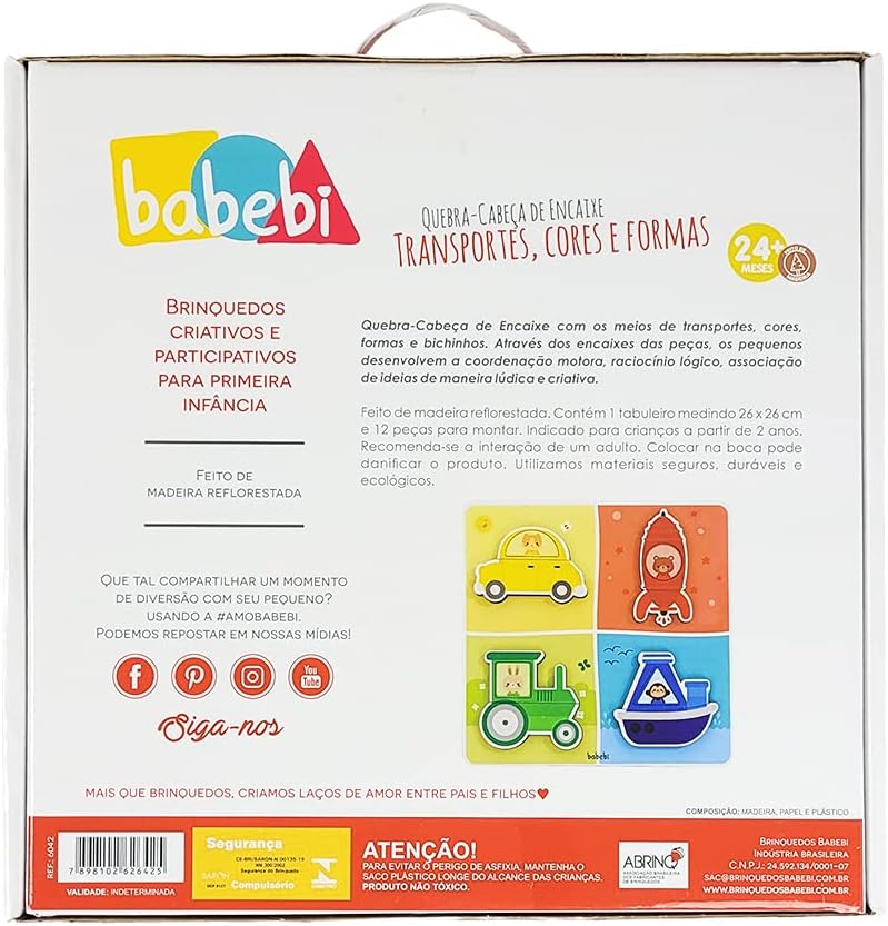 Babebi QUEBRA CABECA DE ENCAIXE TRANSPORTES. CORES E FORMAS, Multicor - Imagem 6