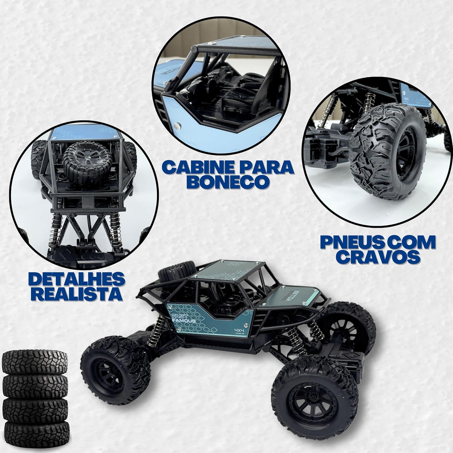 Carrinho Controle Remoto Recarregavel Off Road 4x4 Infantil Com Suspensão Grande e Bateria USB - Imagem 3