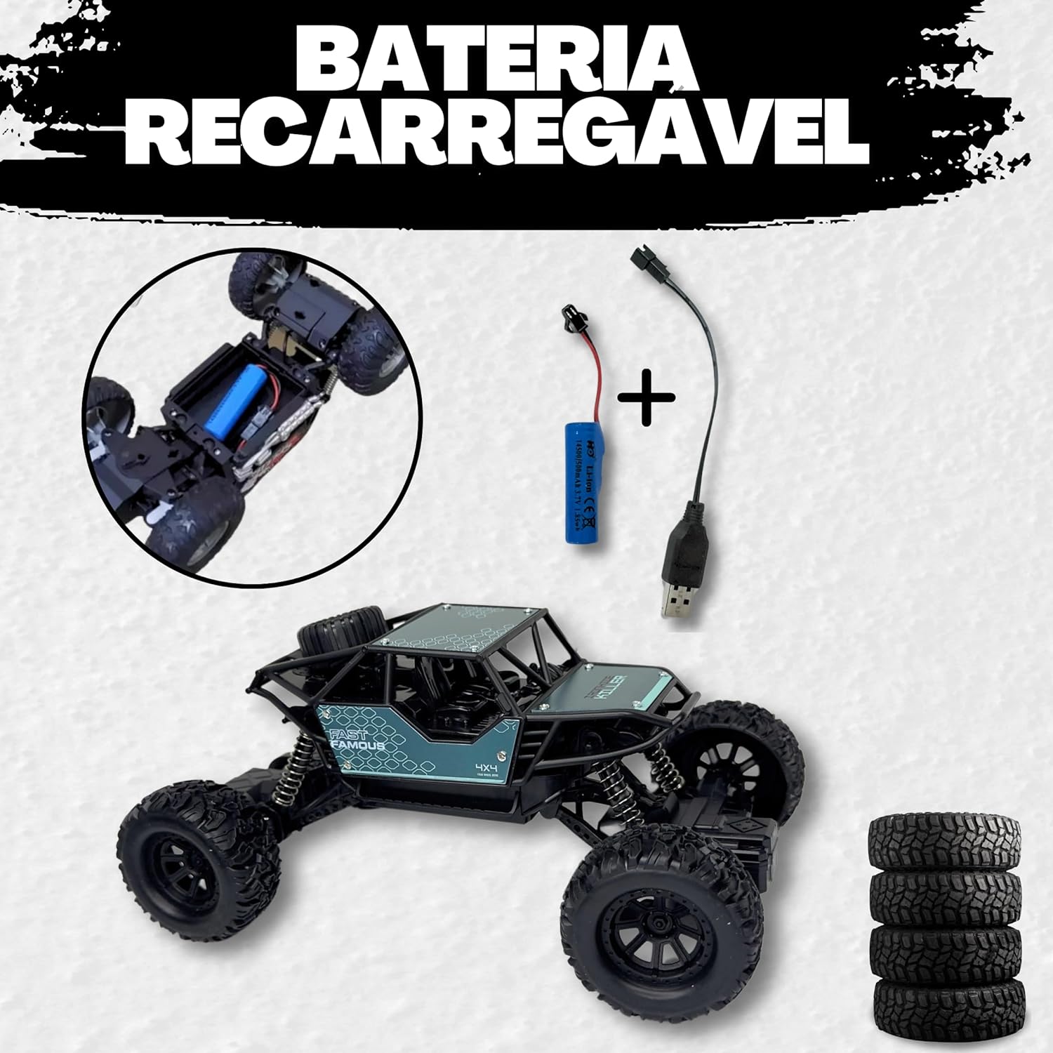 Carrinho Controle Remoto Recarregavel Off Road 4x4 Infantil Com Suspensão Grande e Bateria USB - Imagem 5