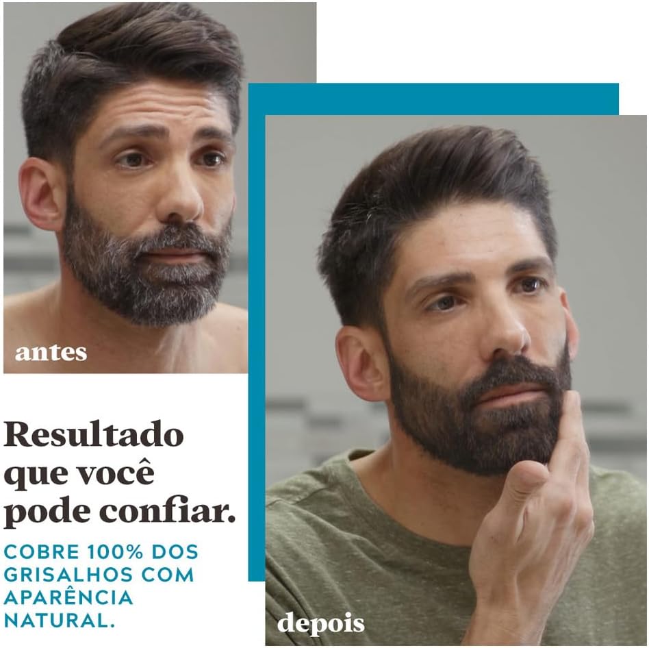 Just For Men Grecin 5 Color Gel, Barba e Bigode, Tonalizante que Elimina o Grisalho, Aparência Natural, Cor M100, Castanho Escuro, 28g - Imagem 7