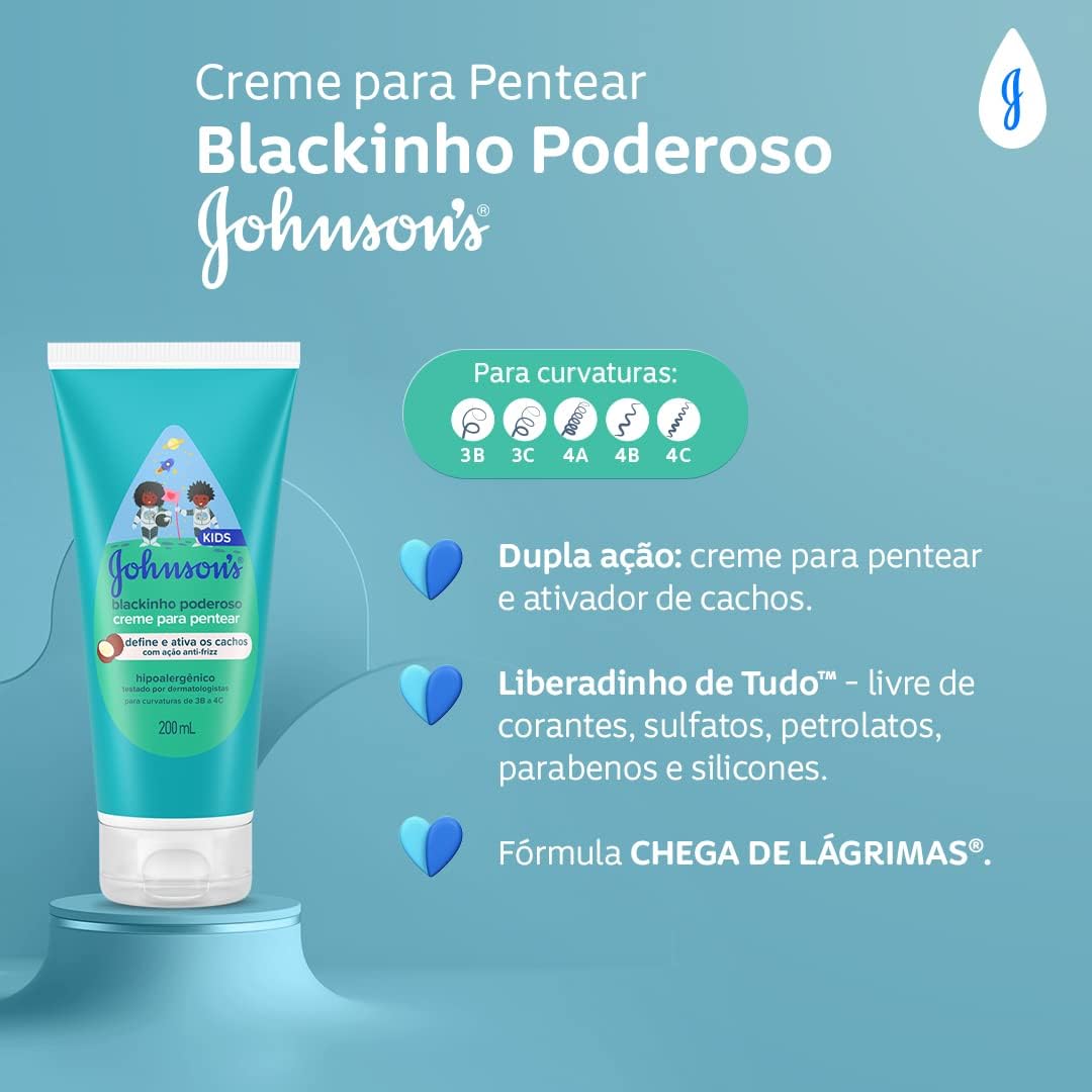 Johnson's Baby Creme Para Pentear Infantil Para Cabelos Crespos Blackinho Poderoso, 200ml - Imagem 4