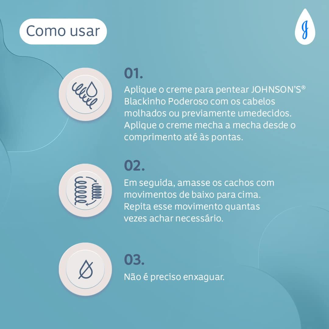 Johnson's Baby Creme Para Pentear Infantil Para Cabelos Crespos Blackinho Poderoso, 200ml - Imagem 5