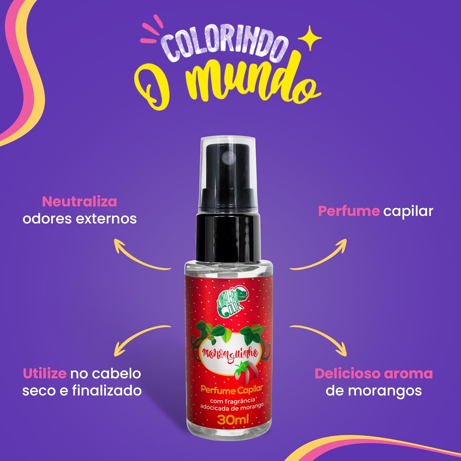 Kamaleão Color – Perfume Capilar Moranguinho - Fragrância Adocicada de Morango – 30ml - Imagem 4