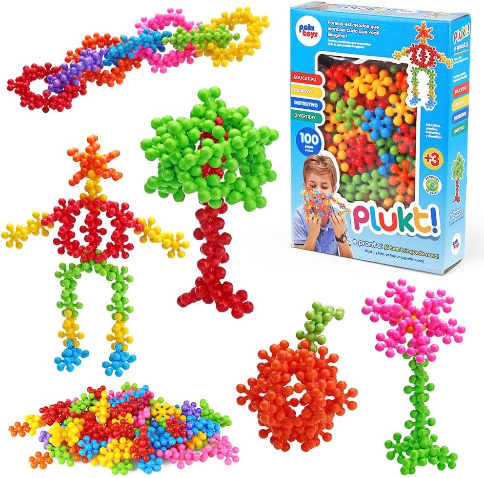 Brinquedo De Montar Encaixe Educativo Plakt Plukt Kit 184 Peças Criativo Colorido Presente Para Criança Infantil Pecinhas De Montar - Imagem 3