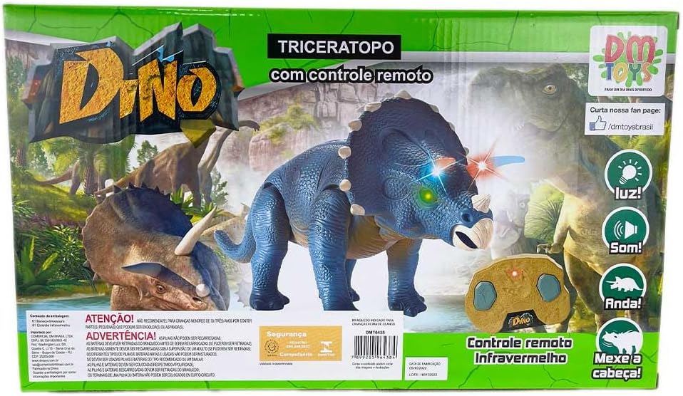 Boneco Dinossauro Tricerátopo com Controle Remoto, DM Toys - Imagem 4