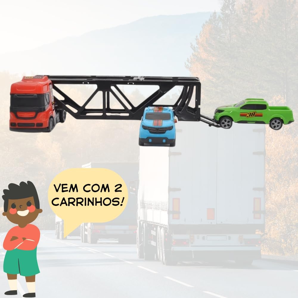 Brinquedo Caminhão Cegonheira c 2 Carrinhos Divertido cor Sortido - Imagem 2