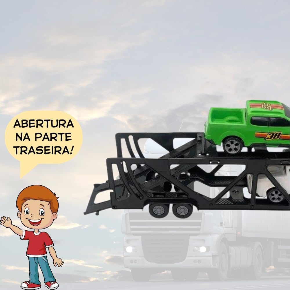 Brinquedo Caminhão Cegonheira c 2 Carrinhos Divertido cor Sortido - Imagem 3