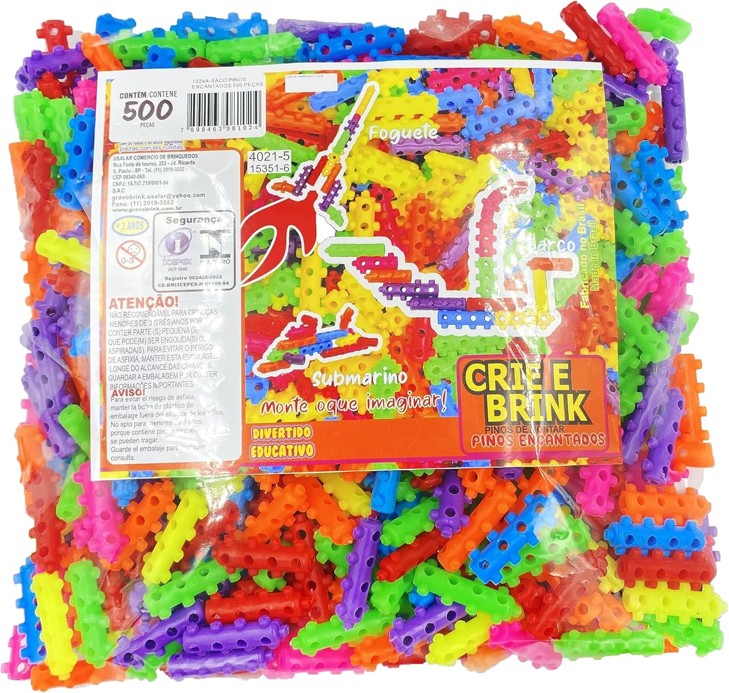 Brinquedo Educativos Pinos de Montar Coloridos Blocos 500 Peças - Imagem 5